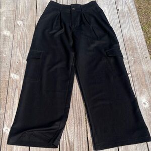 Black Wide-Leg Cargo Trousers